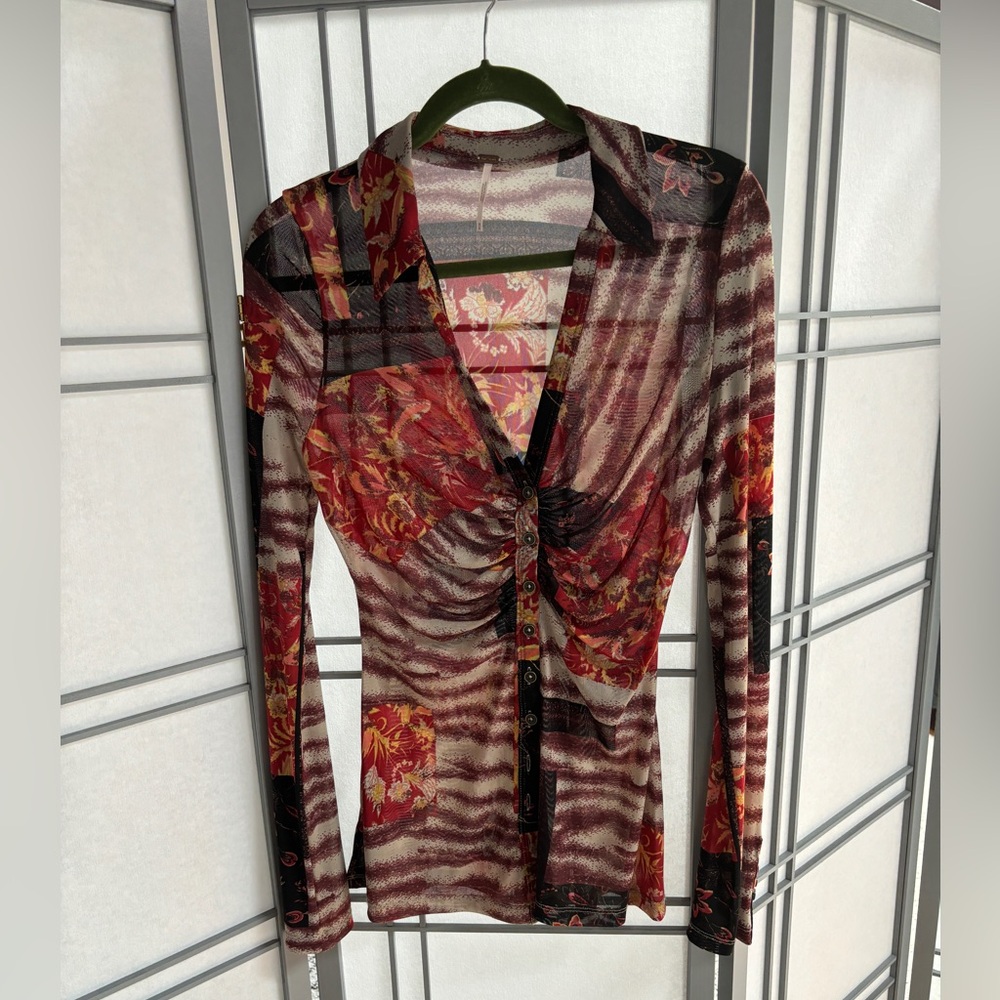 Free People. Medium Sheer Long Sleeve Blouse.